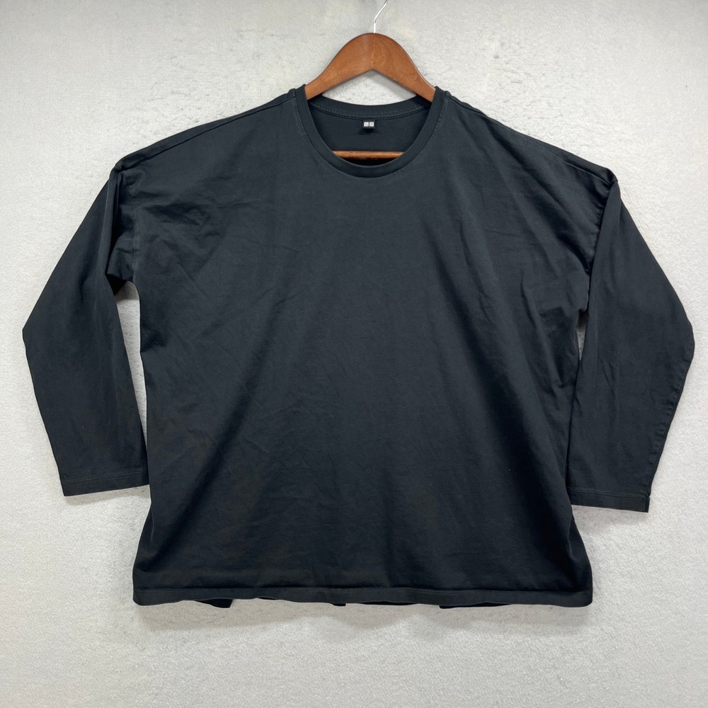 Uniqlo Long Sleeve Shirt Womens XL Black Oversized Basic Crew Neck Basic Tee